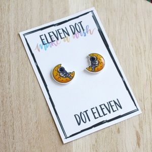 Astronaut Space Man Moon Stars Stud Post Earrings